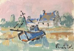 French Impressionist Oil Painting of a Coastal Village in the Gulf of Morbihan