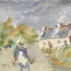 French Impressionist Acrylic Painting of a Farmer near a Cottage