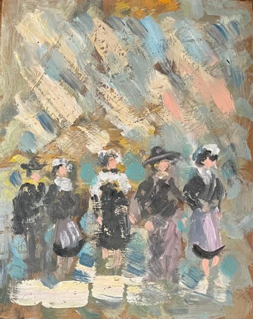French Impressionist Oil Painting of Gathering of Breton Women in Dol-de-Bretag