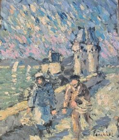 French Impressionist Oil Painting of Windy Walk along the Coastal Path