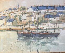 French Impressionist Oil Painting of Tranquil Sailboats Along the Riverside