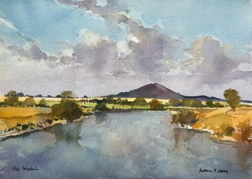 British Impressionist Watercolor of The Wrekin and River Landscape