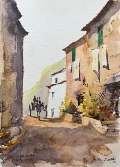 British Impressionist Watercolor of a Street Scene in Tossa de Mar, Costa Brava