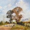 British Impressionist Watercolor of Geese Crossing a Quiet Country Lane