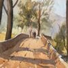 British Impressionist Watercolor of Countryside Walk Over a Stone Bridge