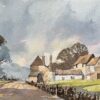 British Impressionist Watercolor of Rural Farmstead in Soft Morning Light