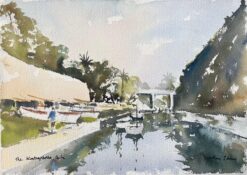 British Impressionist Watercolor of the Kontophossa Channel, Corfu