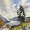 British Impressionist Watercolor of Tranquil Lakeside Landscape