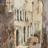 British Impressionist Watercolor of an Alleyway with a Woman in Contemplation