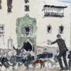 British Impressionist Watercolor of a Outdoor Concert in a Sunlit Square