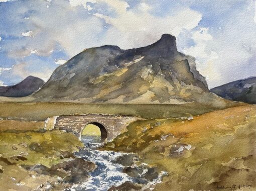 British Impressionist Watercolor of Suilven from the Kylestrone Road