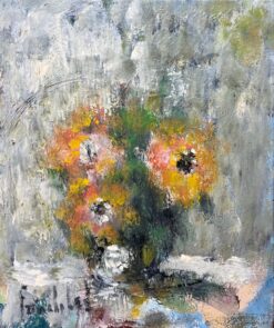 French Impressionist Oil Painting of Still Life of Wildflowers in a Vase