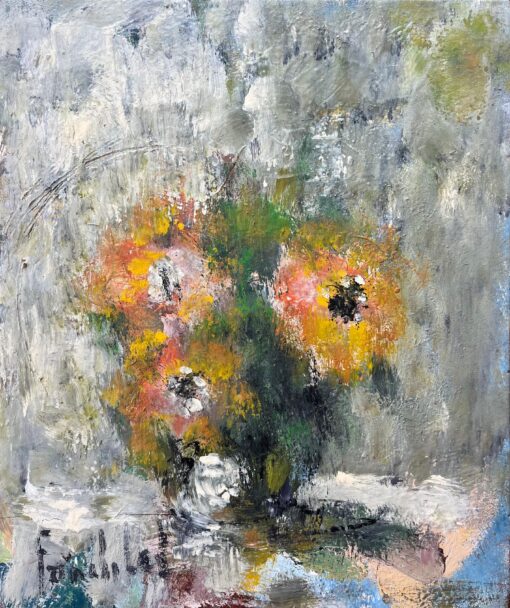 French Impressionist Oil Painting of Still Life of Wildflowers in a Vase