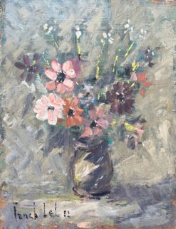 French Impressionist Oil Painting of Floral Still Life in Earthen Vase
