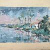 French Impressionist Oil Painting of Landscape of Riverside Cottages at Dusk