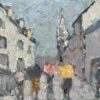 French Impressionist Oil Painting of Breton Village in the Rain