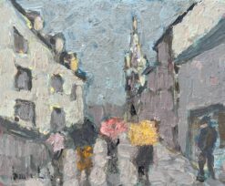French Impressionist Oil Painting of Breton Village in the Rain