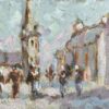 French Impressionist Oil Painting of Village Street Scene with Figures