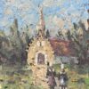 French Impressionist Oil Painting of a Rural Chapel with Figures