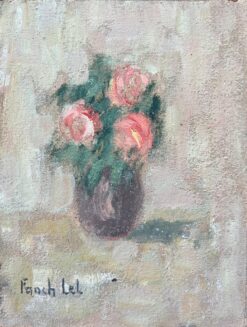French Impressionist Oil Painting of Still Life of Pink Roses in a Vase