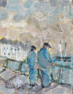 French Impressionist Oil Painting of Two Figures by the Waterfront, Douarnenez
