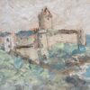 French Impressionist Oil Painting of Coastal Fortress on Clifftop