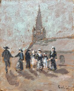 French Impressionist Oil Painting of a Breton Dance at Glomivel