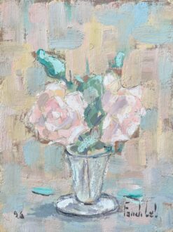 French Impressionist Oil Painting of Flowers in a Glass Vase