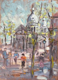 French Impressionist Oil Painting of Basilica of Sacré-Cœur and Street Scene
