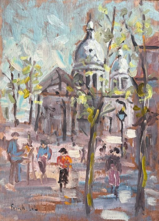 French Impressionist Oil Painting of Basilica of Sacré-Cœur and Street Scene
