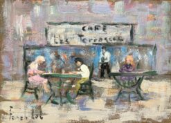French Impressionist Oil Painting of Café Scene at Café des Terrasses