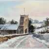 British Original Watercolor of a Snow-Covered Church and Countryside