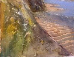 British Original Impressionist Watercolor Coastal Tidal Seascape Beach & Cliffs
