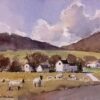 British Original Impressionist Double Sided Watercolor Pastoral Landscape Sheep