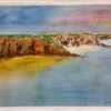 British Original Impressionist Watercolor Coastal Landscape with Sea & Cliffs