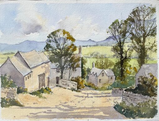 British Impressionist Watercolor of a Rural Village Scene