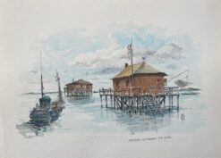 French Watercolor Painting of “Les Maisons sur Pilotis” in Arcachon
