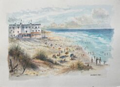 French Watercolor Painting of “Biscarrosse Plage” with Beach Scene