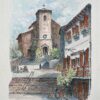 French Watercolor Painting of the Picturesque Village of Biriatou