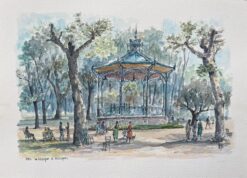 French Watercolor Painting of “Le Kiosque à Musique” in Dax