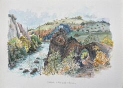 French Watercolor Painting of the Nive River and Roland’s Pass in Itxassou