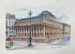 French Watercolor of "Bordeaux: Le Grand Théâtre"