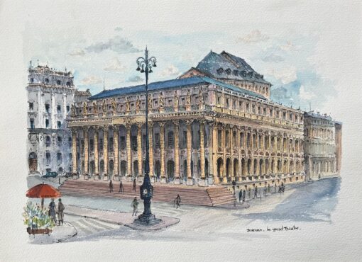 French Watercolor of "Bordeaux: Le Grand Théâtre"
