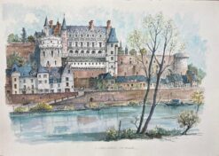 French Watercolor of "Château d'Amboise: Vue Générale"