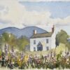 British Impressionist Watercolor of a Countryside House with Wildflowers
