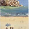 British Impressionist Watercolor of a Beach Scene with Coastal Cliffs