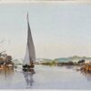 British Impressionist Watercolor of a Sailing Boat on a Serene Lake