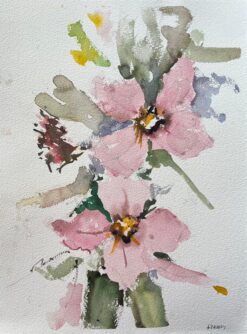 British Impressionist Watercolor of a Loose Floral Arrangement of Pink Blooms