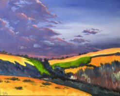 Fauvist Painting Contemporary Purple Sunset Over Spanish Country Side Fields