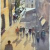 British Impressionist Watercolor of a Sunlit Street with Figures